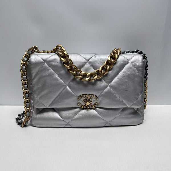 Chanel Quilted Large Flap Chain Crossbody Silver