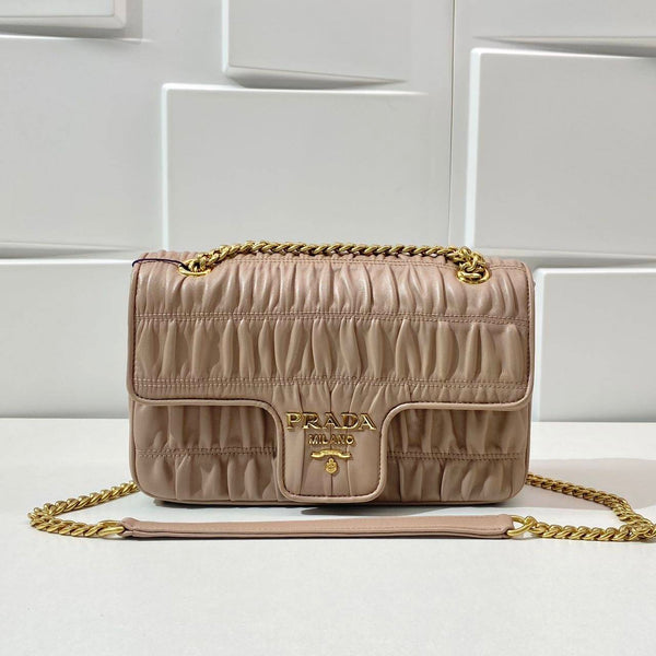 【TikTok Livestream】Prada Gaufre Medium Chain Flap Nude Pink CPU0815