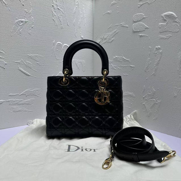【TikTok Livestream】Dior/CD Lambskin Ladydior Medium Black