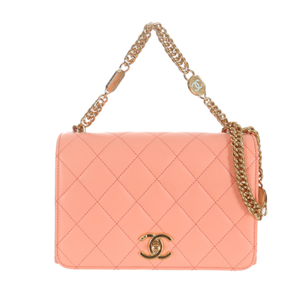 Chanel/CC Calfskin Charm Chain Flap Coral Pink