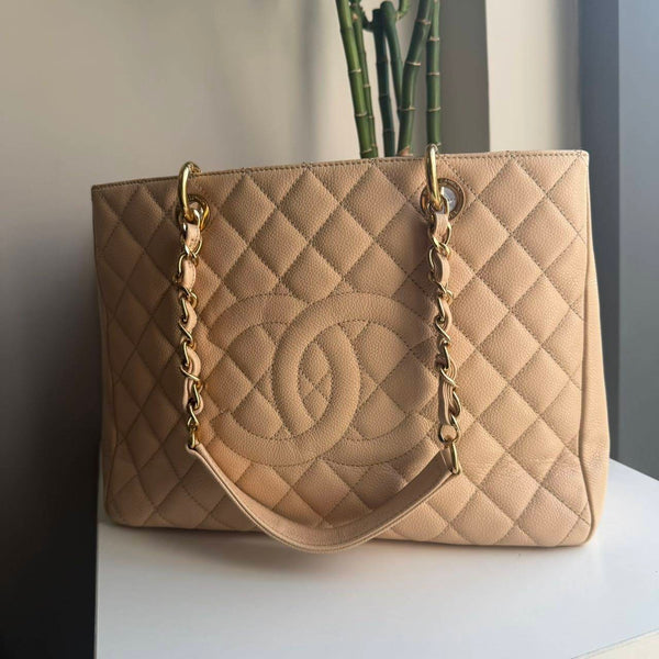 Chanel/CC GST Grand Shopping Quilted Beige