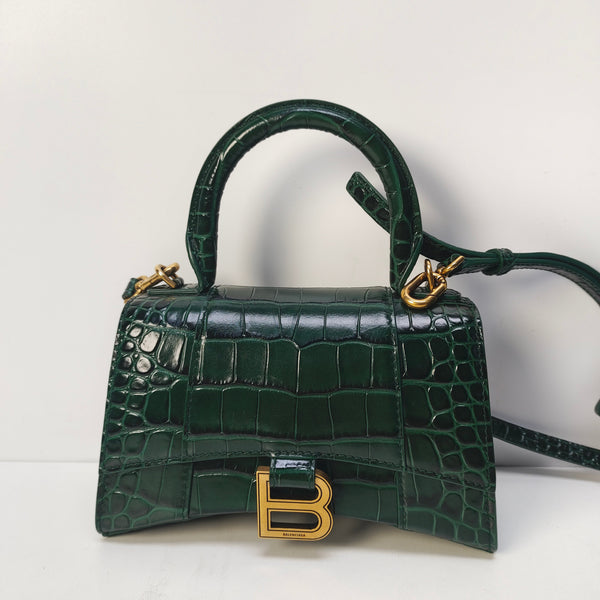 【TikTok Livestream】Balenciaga Hourglass Mini Croco Embossed Green