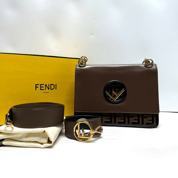 【TikTok Livestream】Fendi Kan I FF 1974 Embossed Flap Brown CPU0512