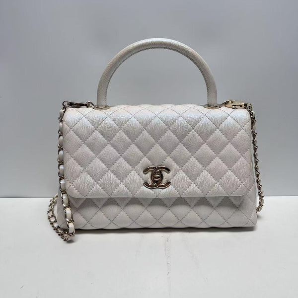 Chanel/CC Quilted Small Coco Handle Flap White