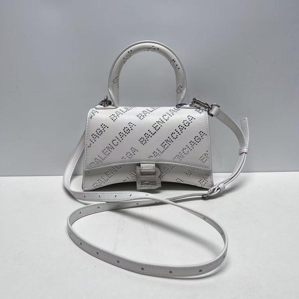 【TikTok Livestream】Balenciaga Hourglass Top Handle Flap Crystal White CPU0714