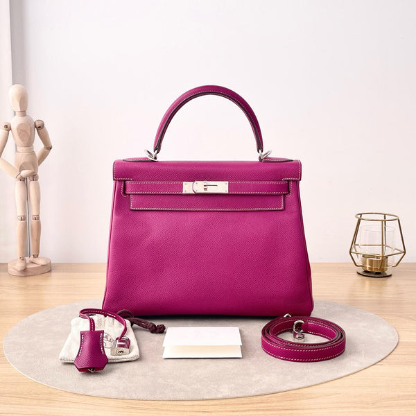 Hermes Kelly Retourne 28 Rose Tyrien Squared O