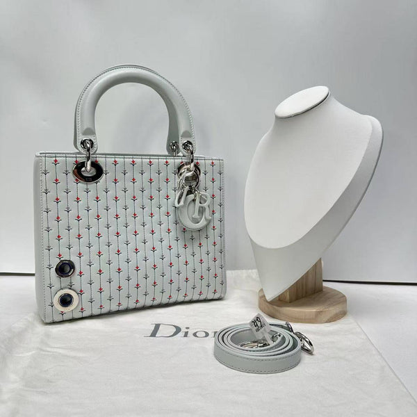 【TikTok Livestream】Dior/CD LadyDior Medium Embroidered Flower Blue